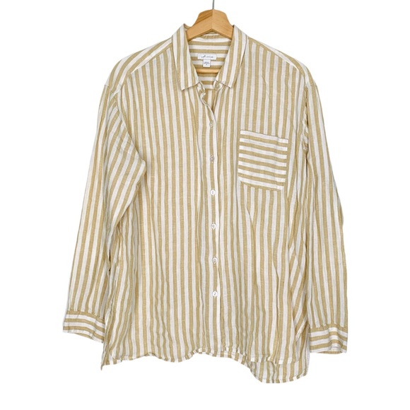 J Jill Love Linen 100% Linen Button Front Shirt Long Sleeve in Sandbar Medium - Picture 2 of 13